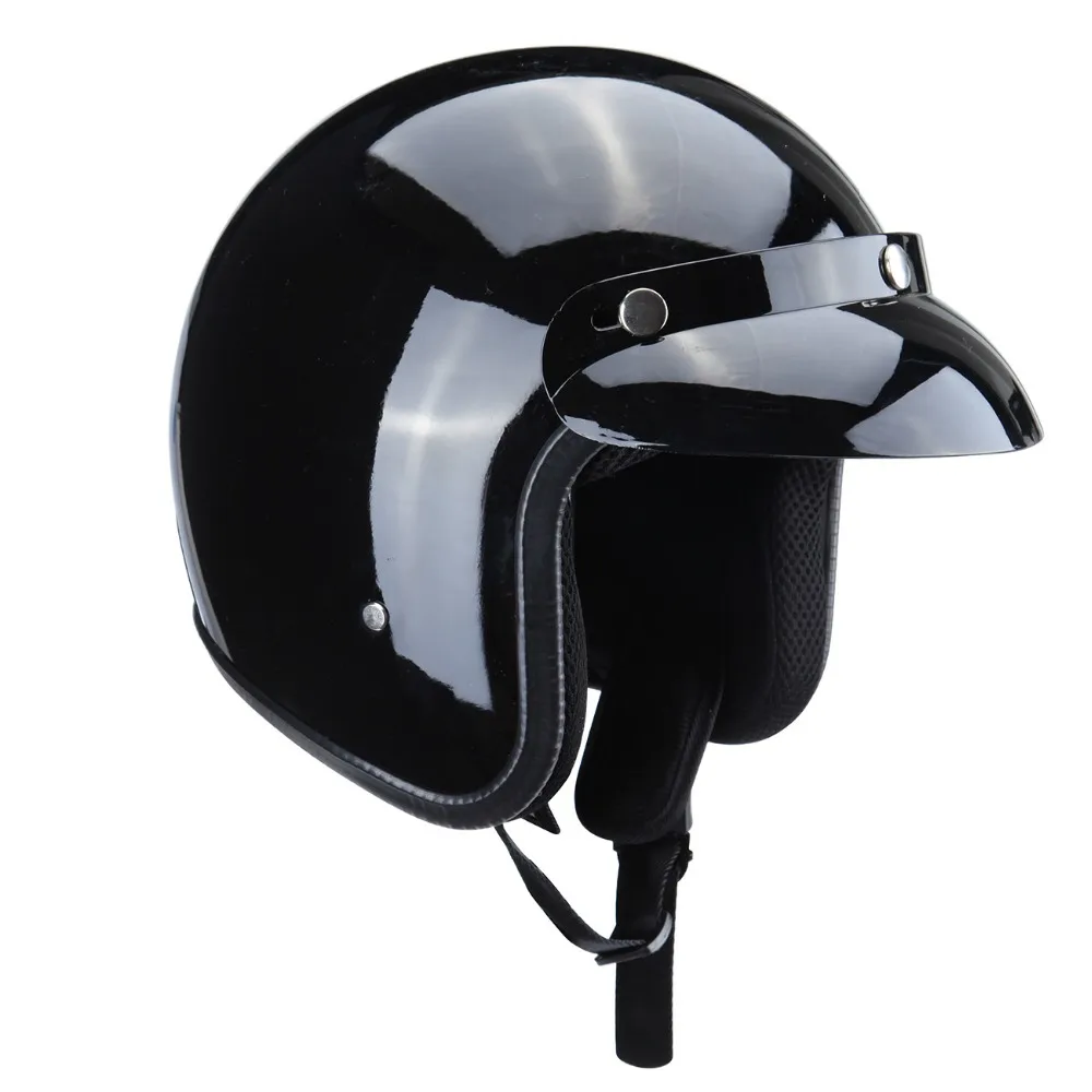 Dot Approved Motorcycle Scooter Gloss Black Helmet 3/4 Open Face Crash