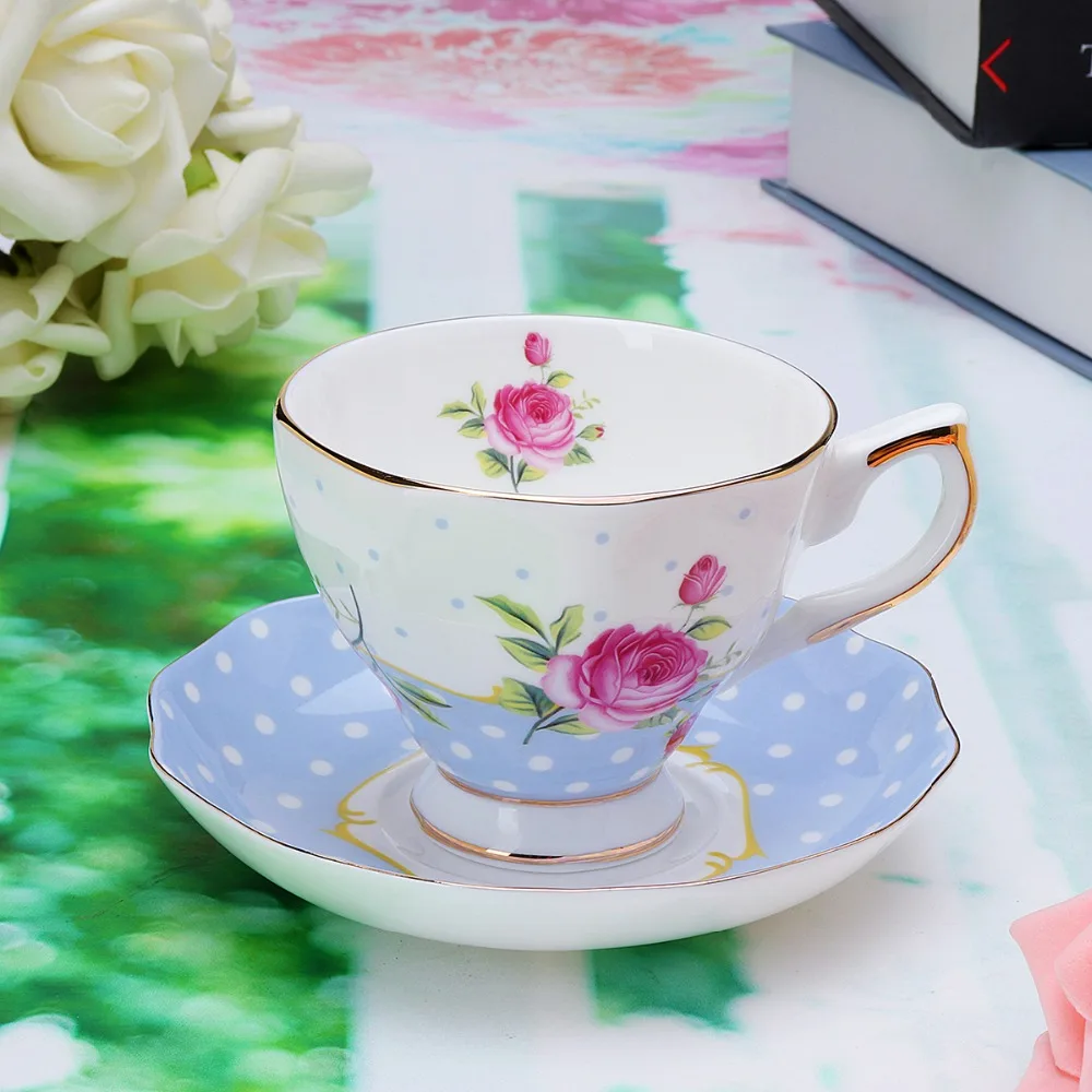 6 стилей 240 мл синий розовый фарфоровый модный Британский костяной фарфор кофейная чашка блюдце керамический цветочный чайный набор чайная чашка и блюдце наборы