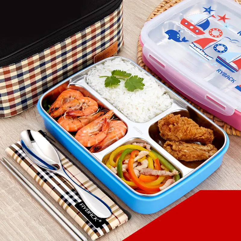 Stainless Steel Cartoon Kids Lunchbox Microwave Plastic Food Container Japanese Style Portable Bento Lunch Box China Dinner Set