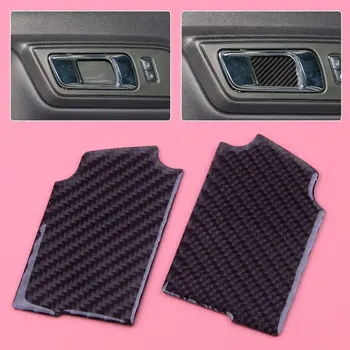 

2pcs Carbon Fiber Car Inner Door Handle Bowl Patch Panel Cover Trim Sticker Decorative Black Fit For Ford Mustang 2015 2016 2017