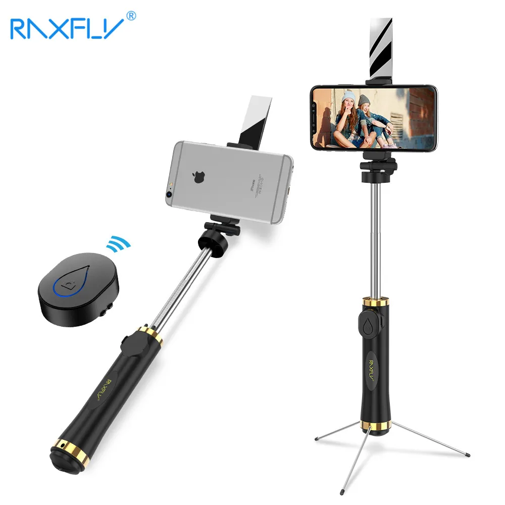 RAXFLY Mini Bluetooth Selfie Stick Foldable Tripod Mirror Remote Selfie Stick For IOS iPhone X 8