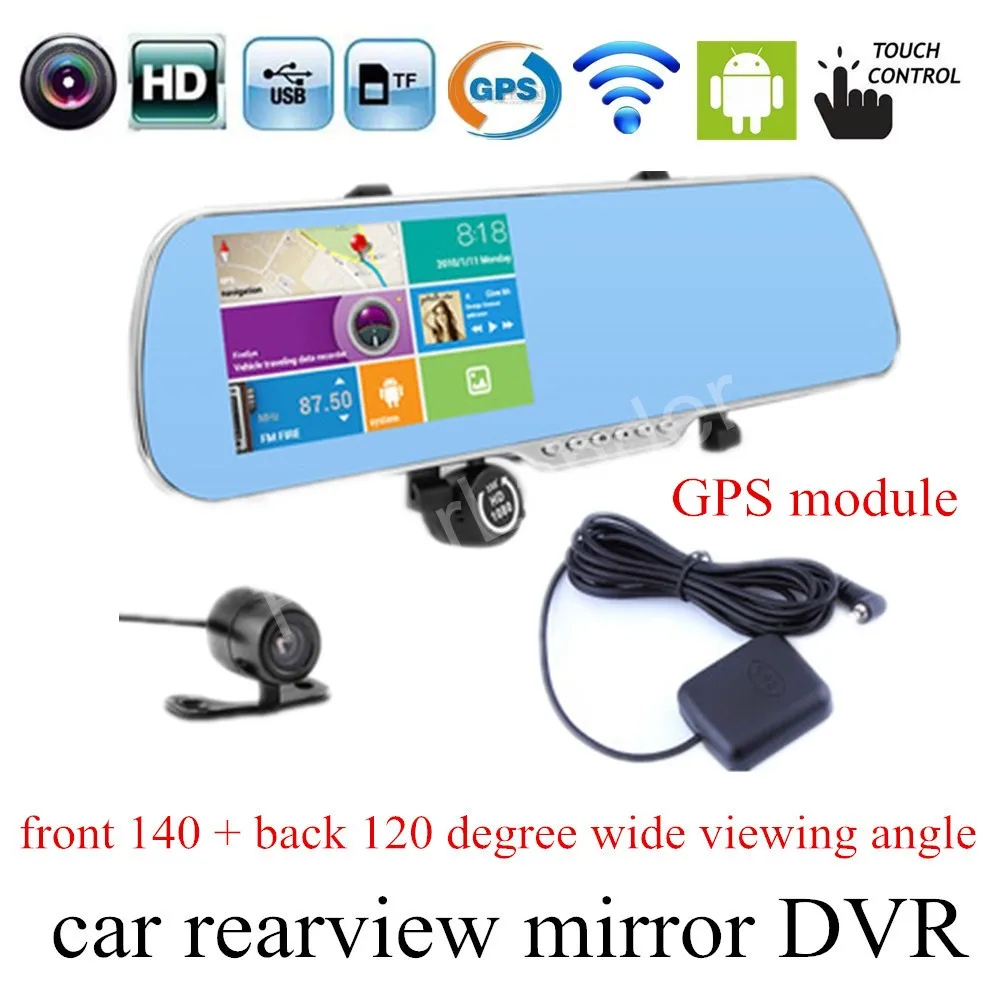 

HD Car DVR Camera 5 Inch Rearview Mirror Digital Video Recorder Dual Lens Camcorder touch screen for android GPS WIFI GPS module