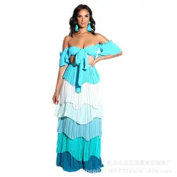 Драпированные платья 3 цвета летнее женское платье 2 шт. Костюмы комплект Топы + Длинные Макси юбка вечерние Цветочные Пляжные наряды vestidos
