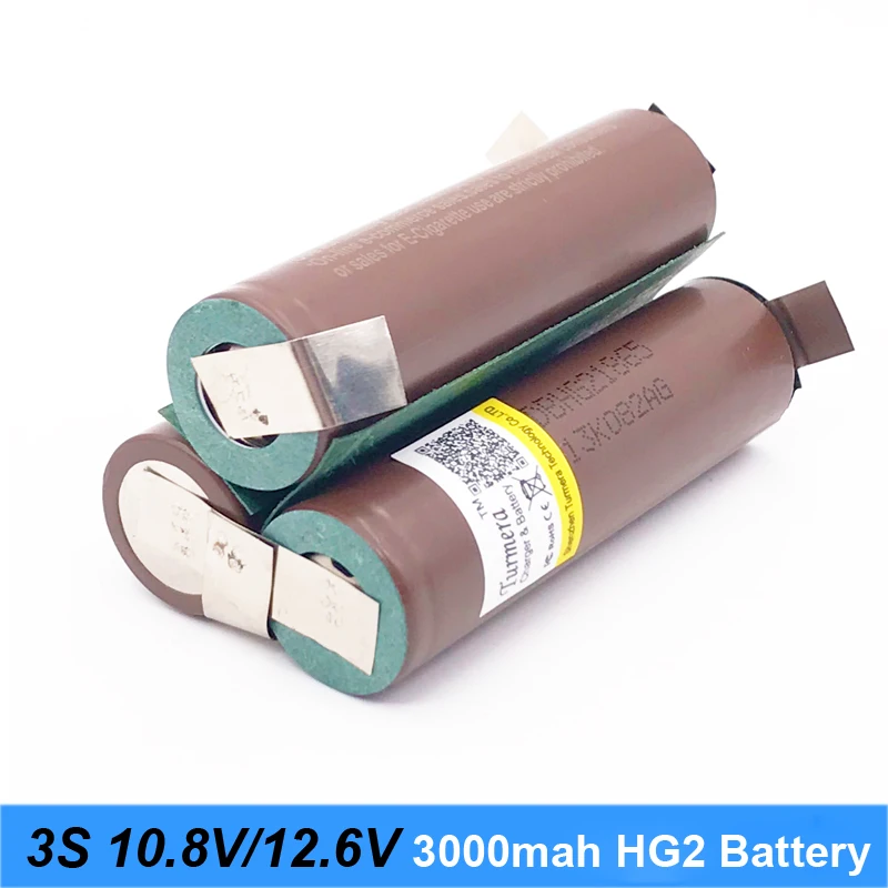 Аккумулятор 18650 hg2 3000mAh 20 ампер для 10,8 v 12,6 v отвертка батарея сварные полоски для пайки 3S 3S2P 12,6 v батарейный блок(на заказ