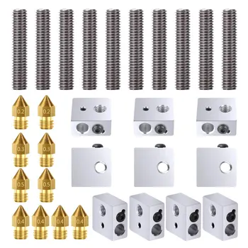 

10pcs 30MM Length Extruder 1.75mm Throat Tube and 10pcs Brass Extruder Nozzle Print Heads And 10pcs Aluminum Heater Block Extr