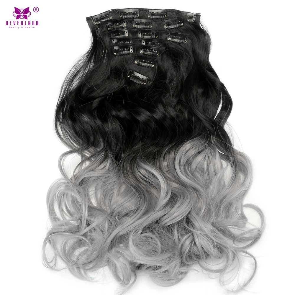 AIMEI 7pcs/set Full Head Synthetic Wavy Clip In Hair Extension 20" Grey