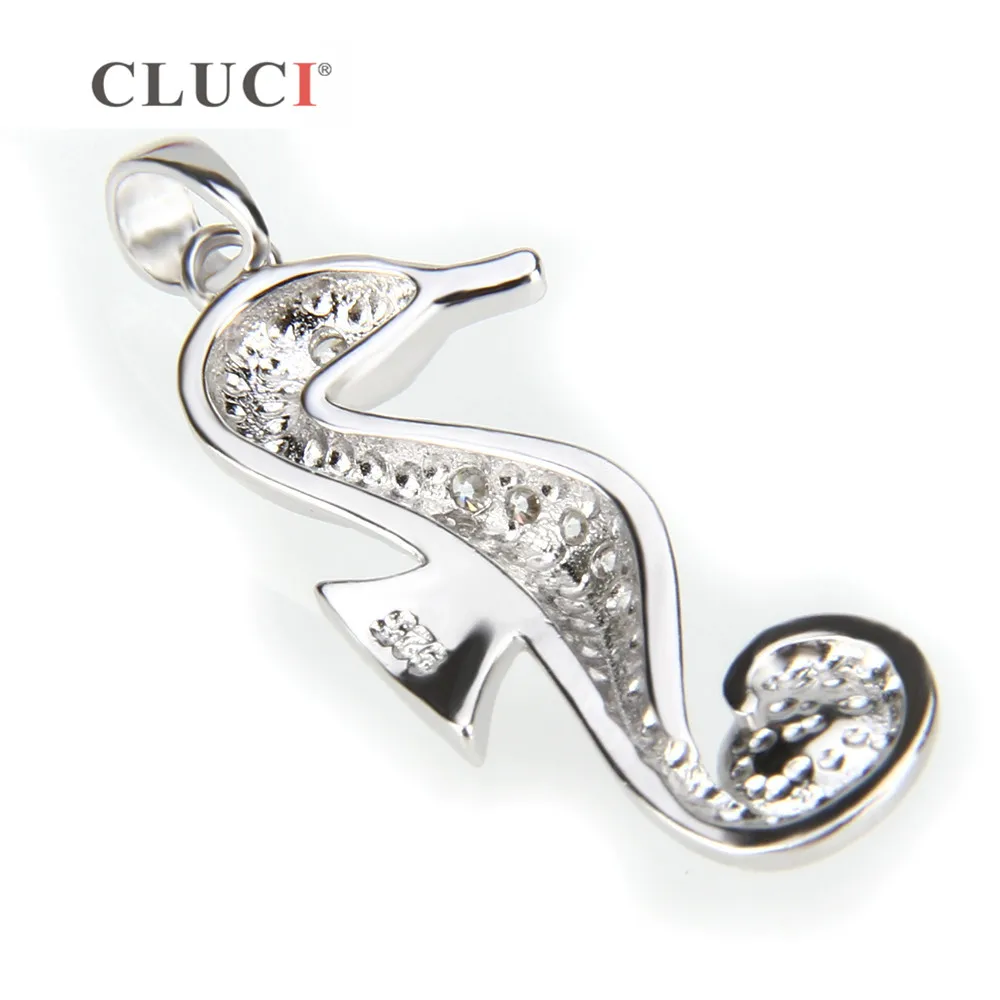 CLUCI Women Silver 925 Pearl Pendant Mounting for Jewelry 925 Sterling Silver Seahorse Shaped Charm Pendant Fine Jewelry SP032SB