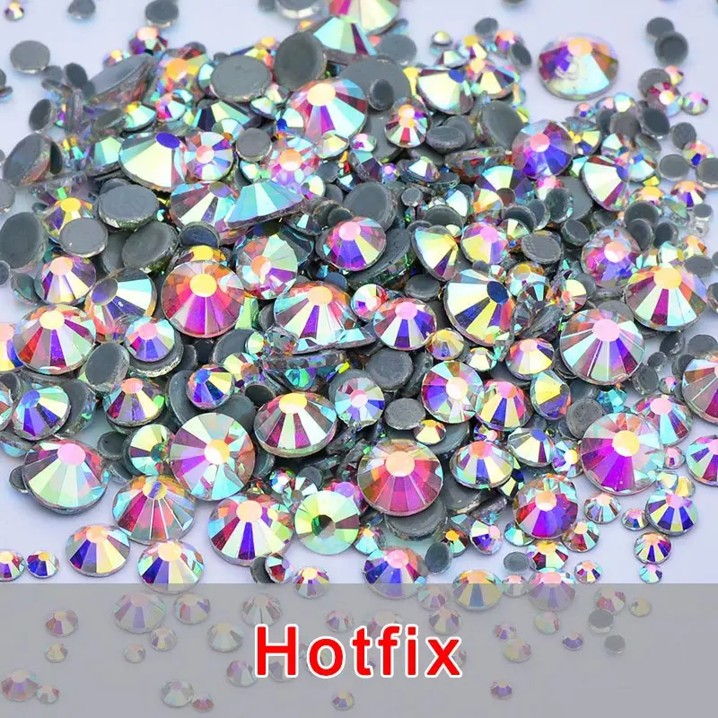 JUNAO 1440 шт микс 8 размер кристалл AB стеклянные узоры HotFix Стразы с плоским основанием Горячая фиксация кристаллы Камни теплопередача железо на страз - Цвет: Crystal AB