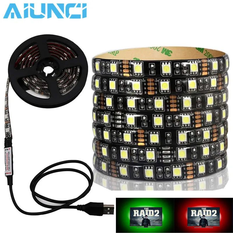 

SMD5050 RGB USB LED Strip 50cm 1m 2m 3m TV Background Lighting Adhesive Tape IP20/IP65 waterproof 60LEDs/m With 3Key Controller