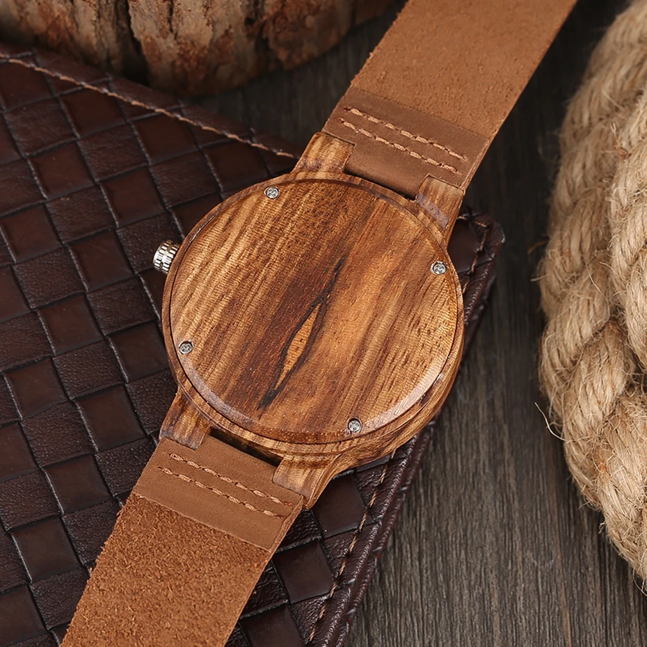 Unique Stripes Lines Dial Wooden Watch Mens Bamboo Creative Quartz Clock Genuine Leather Bangle Reloj de madera 2017 New Fashion  (12)