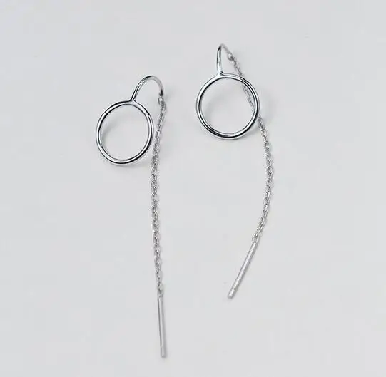 100 Real 925 Sterling Silver Jewelry Open Circle Long Threader 100 Real 925 Sterling Silver Jewelry Open Circle Long Threader Pull Through Earrings Geometric