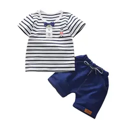 Летняя одежда для маленьких мальчиков джентльменский набор Топы + штаны для младенцев Костюмы Комплект детской одежды для мальчиков