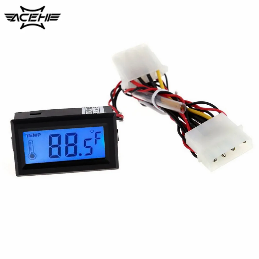 

2017 Digital Thermometer LCD Meter Gauge Detector PC Car Mod C/F Molex Panel Mount Thermoregular with Blue Backlight Display