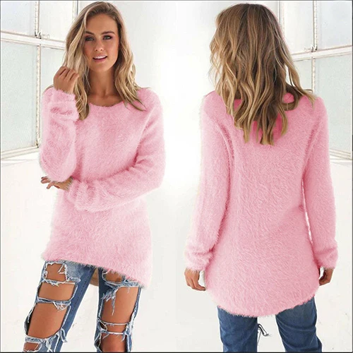 Осень-зима, женский свитер, пуловеры больших размеров, джемпер, Повседневный, черный, розовый, свитера, теплая Женская одежда, топ, pull femme BDR87 - Цвет: Pink