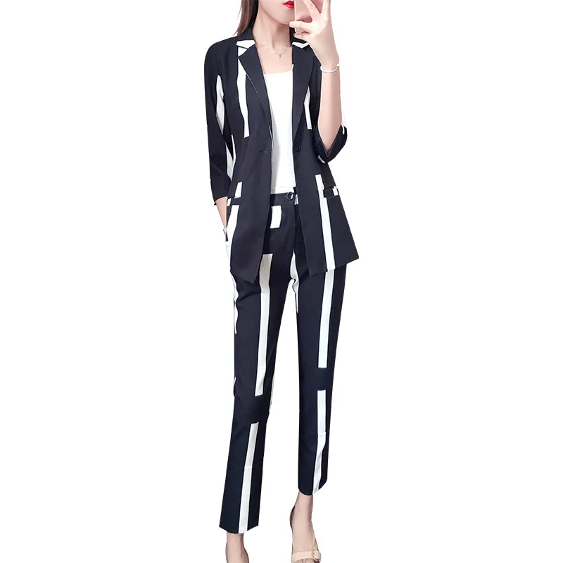 2 piece outfits for women suit female spring and autumn striped suit 2018 new temperament fashion OL suit 2 piece outfits for women suit female spring and autumn striped suit 2018 new temperament fashion OL suit