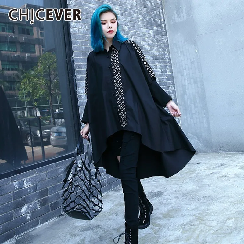 Женская ассиметричная блузка CHICEVER с рукавом летучая мышь и высокой талией
