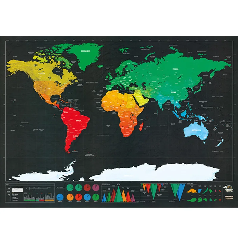 

Deluxe Erase Black World Map Scratch off World Map Personalized Travel Scratch for Map Room Home Decoration Wall Stickers