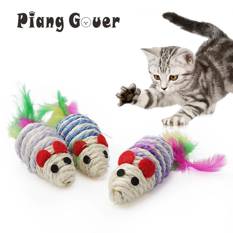 

Pet Supplies Mice Animal Toy Colorful Feathers Sisal Mouse Fun Cats Catcher Toys For Kitten