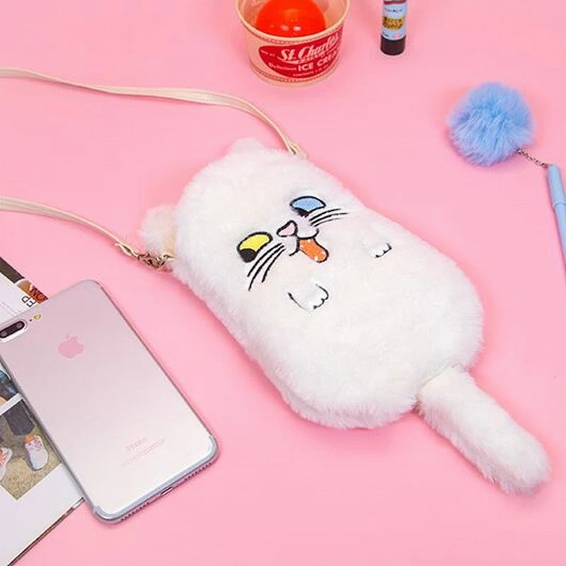 pink Girls Flannel Card Holder Bag Embroidery Dog Cat Cute Purse Bus Case Bank Card Rope Bags Pocket Pouch Kids Small Wallets
