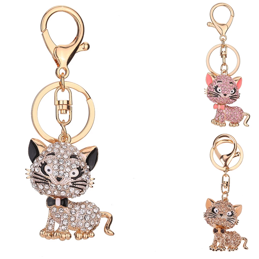 Exquisite Kitten Rhinestone Keyring Lobster Clasp Cat Crystal Keychain