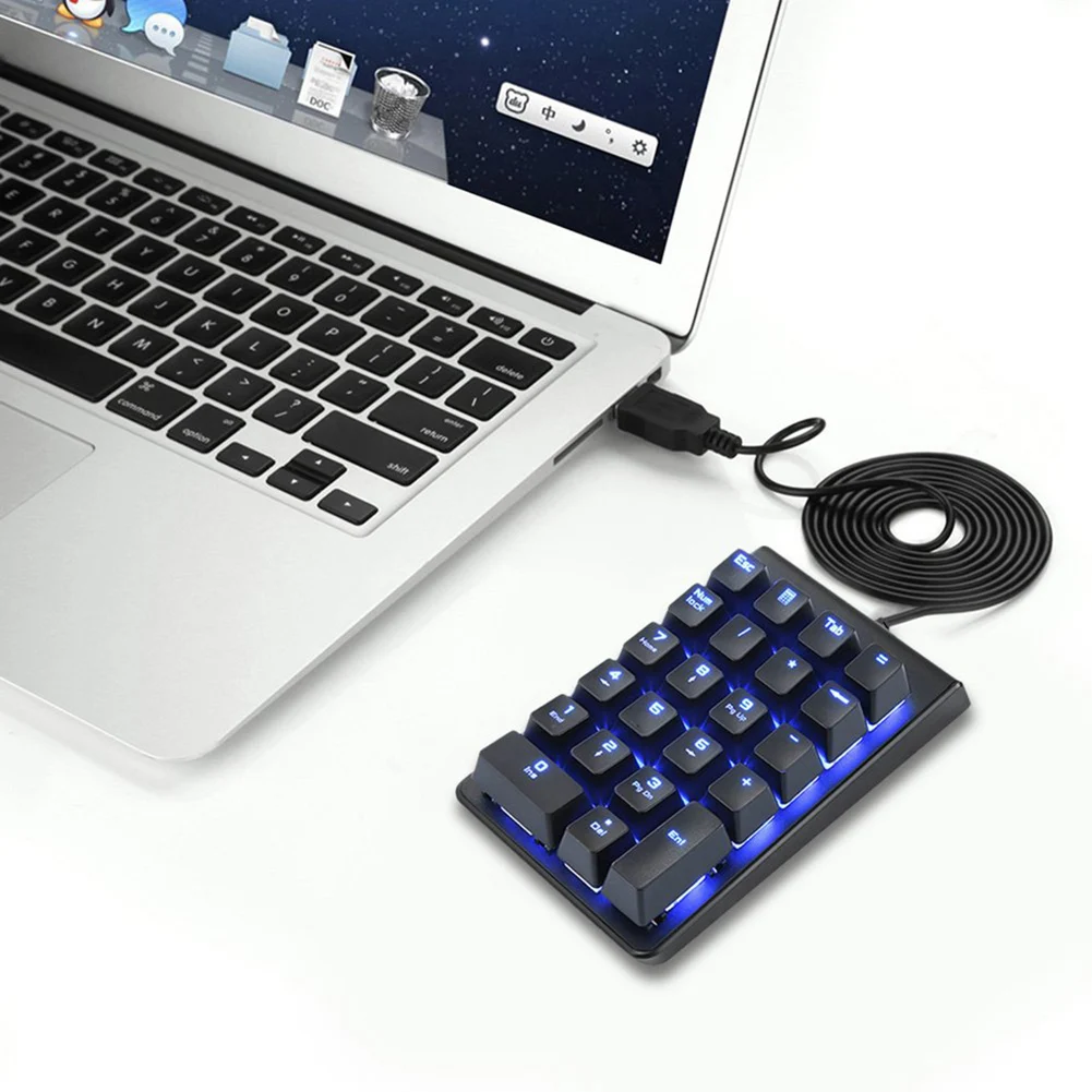 

Mechanical Numeric Keypad Slim Blue Backlight USB Wired 22 Keys for Laptop Desktop PC OD889