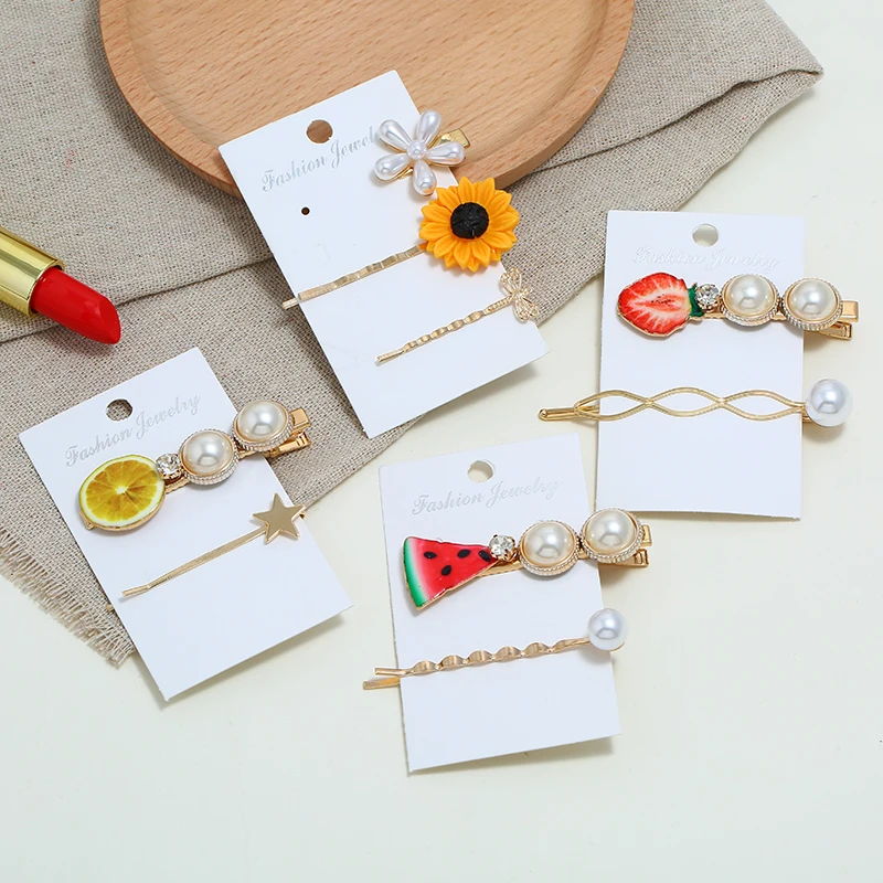 

4 Styles Fruits Hair Jewelry Accessories Women Hair Pins Simulated Pearl Barrette Stick Flower Pinches for Hair Clip Ornaments