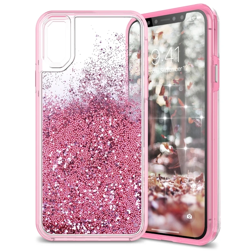 

GrandEver 2 in 1 Hard Quicksand Case For iphone 7 6 8 6s plus Cover For Glitter Bling Dynamic Liquid Clear Coque For iphone X