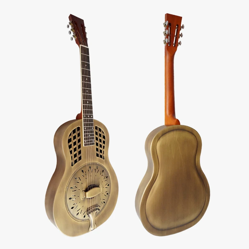 

Aiersi Brand Duolian Distressed Golden Bell Brass Single Cone Resonator Guitar Free Guitar Case A39-BGW