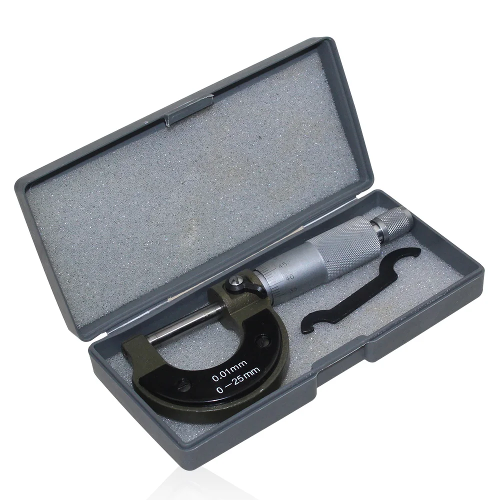 Outside Micrometer 0-25mm 0.01mm Gauge Vernier Caliper Measuring Tools With Box