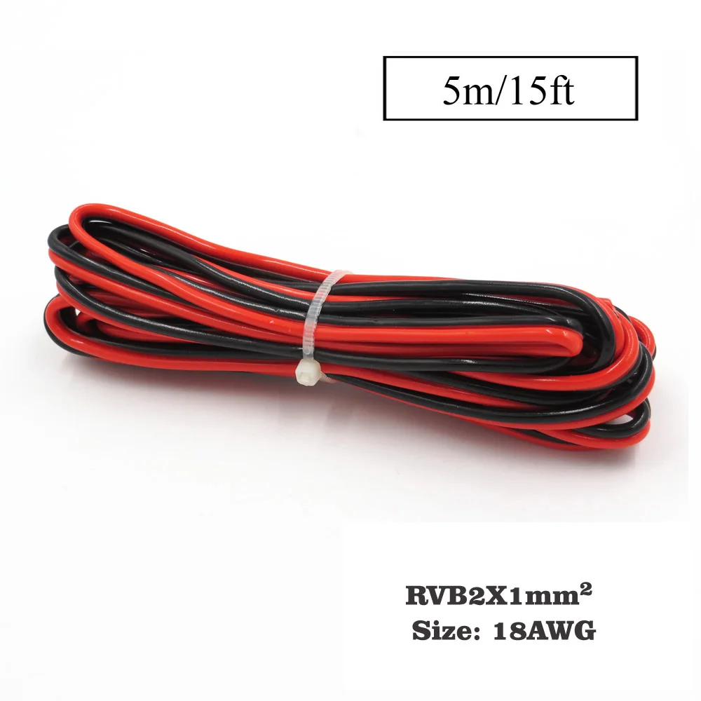 5 м x Изолированный PVC 2 Pin Медь провода 28AWG 24AWG 22AWG 20AWG 18AWG 16AWG 14AWG IEC RVB ПВХ черного цвета, цвета красного электрического кабеля светодиодный - Цвет: 18awg