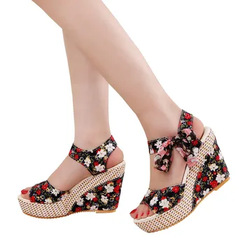 

Flower Wedges Sandals 2019 New Woman Shoes Lace Up Thick Platform Classic Sandals Summer Shoes Woman High Heels Tenis Feminino