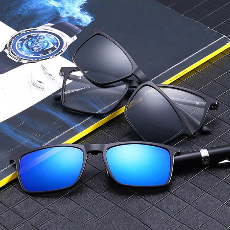 Women Optical Spectacle Frame Unisex Sunglasses Myopia With 5 Clip On Sunglasses Polarized Magnetic Glasses