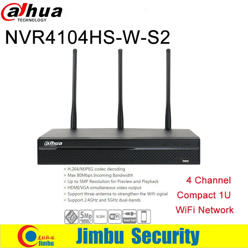 

DAHUA 4CH WiFi NVR Recorder NVR4104HS-W-S2 Up to 5MP Resolution for Preview and Playback Support 2.4GHz and 5GHz dual-bands