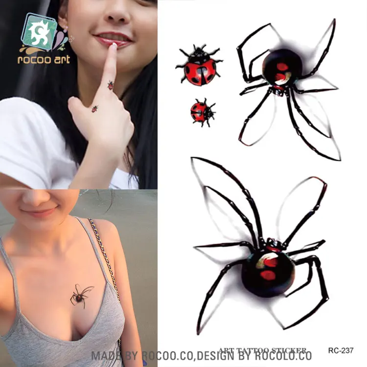 

RC-237 Disposable Waterproof Tattoo Stickers 3d Color Spiders Insects Large Pattern Water Transfer Temporary Tattoos Sticker