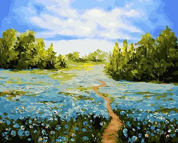 

Unframe diy picture oil painting by numbers paint by number for home decor canvas painting 5065cm blue field