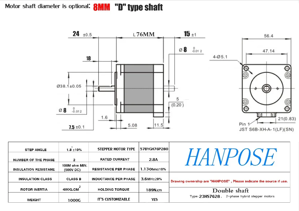 23hs7628S 76 мм nema шаговый двигатель 23 двухвальный двигатель 2.8A 189N. См для станка с ЧПУ