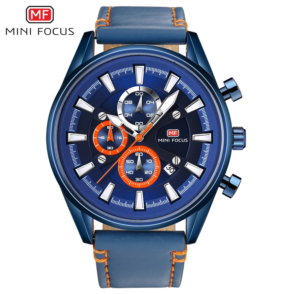 

MINI FOCUS Brand Luxury Chronograph Men Watches Military Quartz Sport Watch Men Leather Strap Wristwatch Male Clock reloj hombre