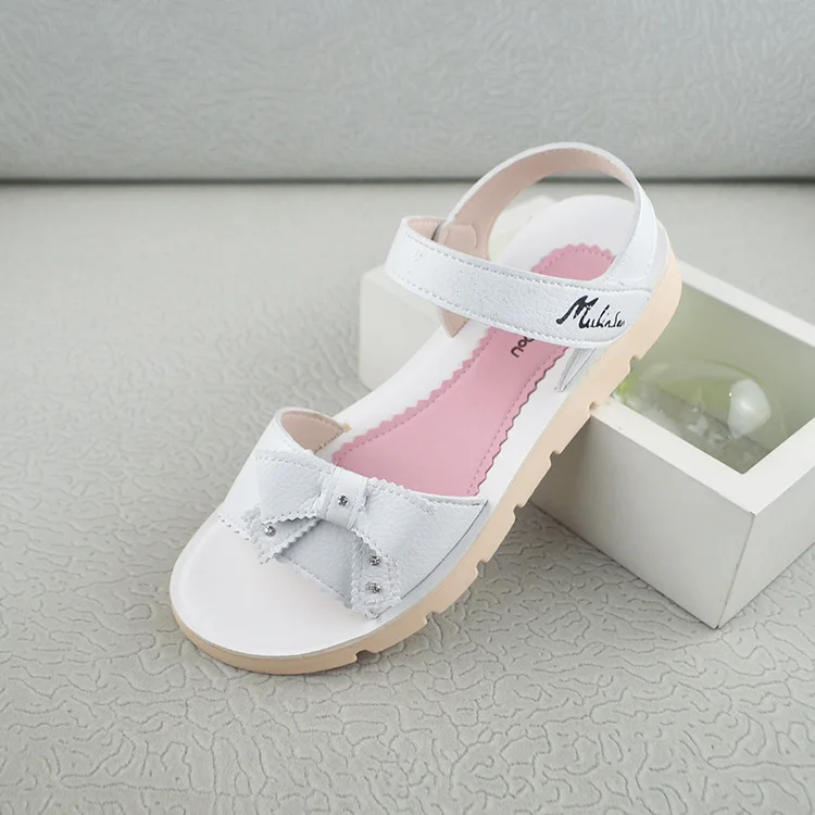 

Summer New Children Shoes Brief Bow-knot Beading Accessories Princess Sandals Leather Soft Bottom No-slip Big Girl 13 14 Sandals