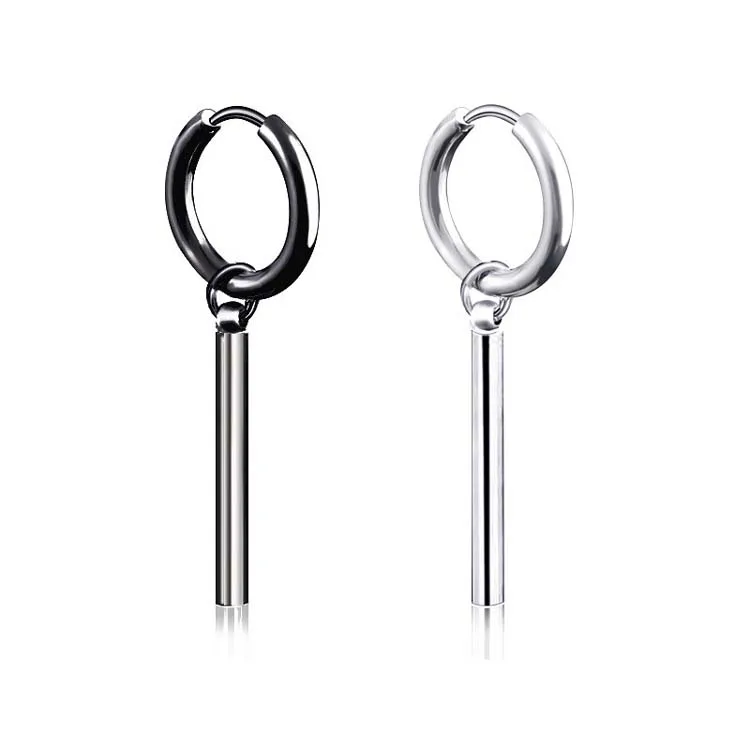 

New Punk Geometric Round Hoop Earring Square Pendant Stainless Steel Hoop Earring For Women