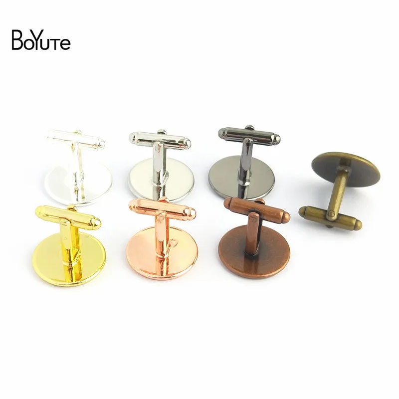 BoYuTe 50Pcs Round 12MM 14MM 16MM 20MM Cabochon Base Metal French Cufflink Blanks Tray Bezel Diy Men's Clothing Accessories (3)