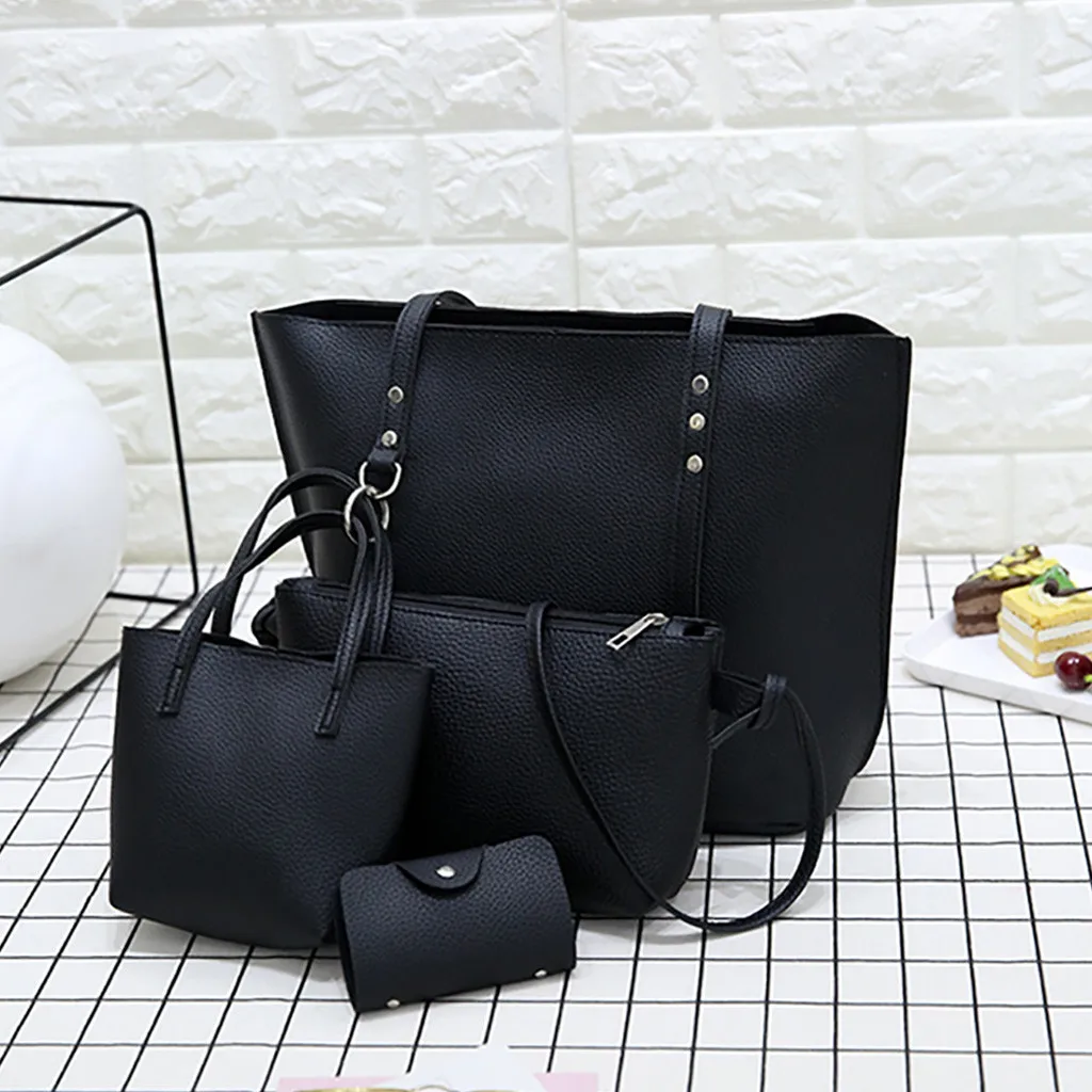 4Pcs Folding Women Big Size Handbag Tote Ladies Casual Pattern Leather Shoulder Bag+Crossbody Bag+Handbag+Wallet#3