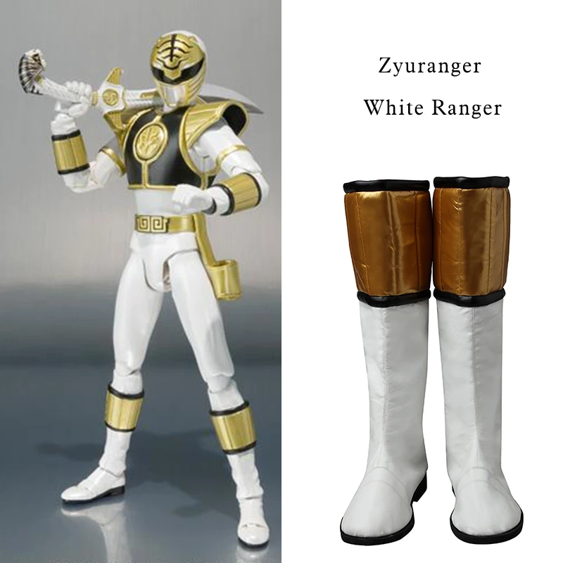 

Zyuranger White Ranger Tommy Oliver Costume Cosplay Boot Leather Shoes Adult Men Superhero Halloween Carnival Props Custom Made