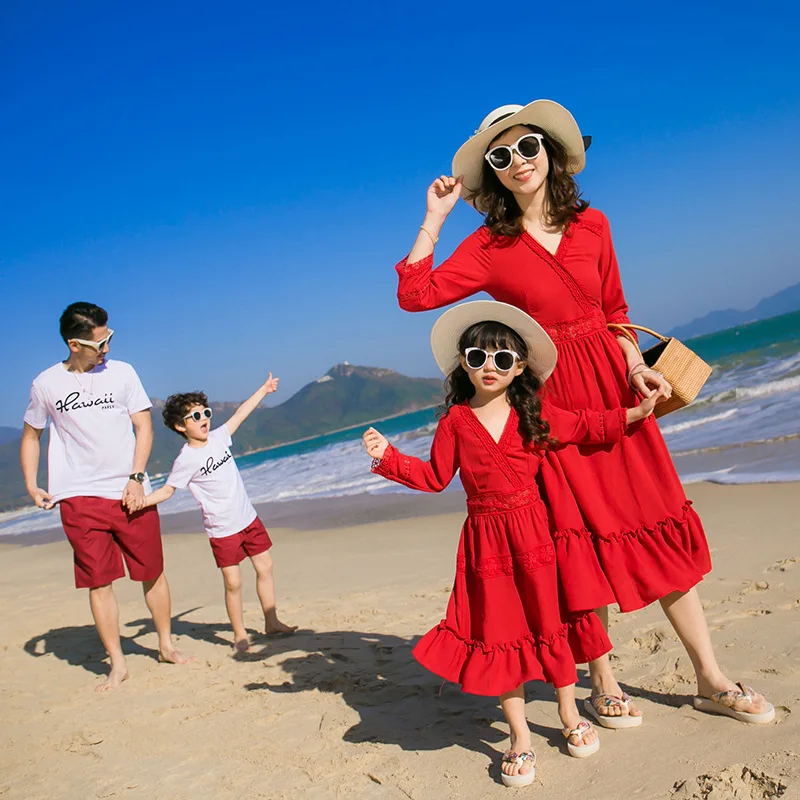 

Family Clothing 2019 Summer Mother and Daughter Clothes Baby Beach Dress Kids Dresses for Girls Baby Boys Clothes Kids Beach Set