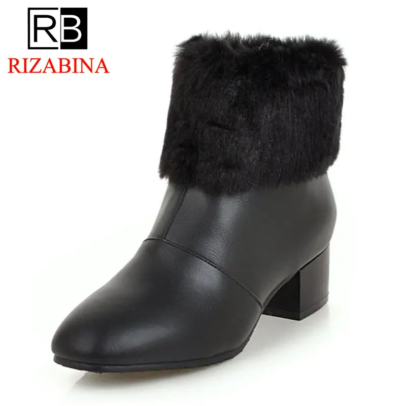 

RizaBina Size 33-45 Office Lady Ankle Boots Zipper Warm Fur Shoes Women Party Wedding High Heel Boots Fashion Women Footwear