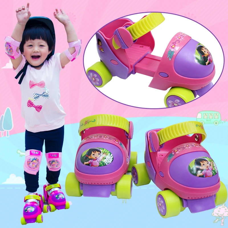 Новый Регулируемый детские роликовые коньки двухрядные 4 колёса катание обувь раздвижные роликовые коньки детские подарки безопасная