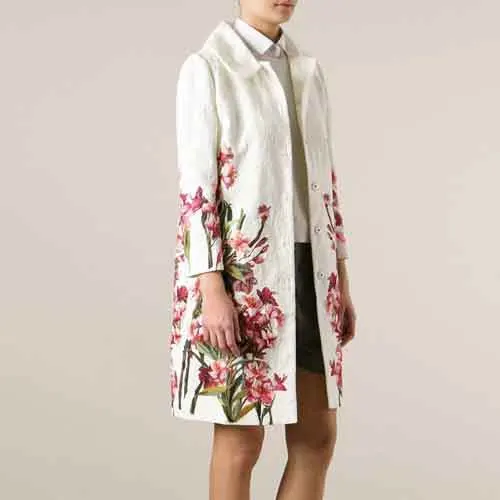 2015 Women Trench Coat Outwear DG Italian Silk Blend Floral Print