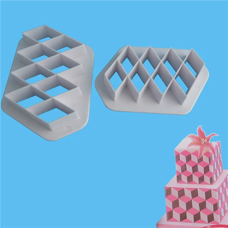 

2pcs DIY Diamond Fondant Rhombus Cutter Molds Cookie Cutters Fondant Pastry Tool Cake Decoration Lace Mold for Confectionery