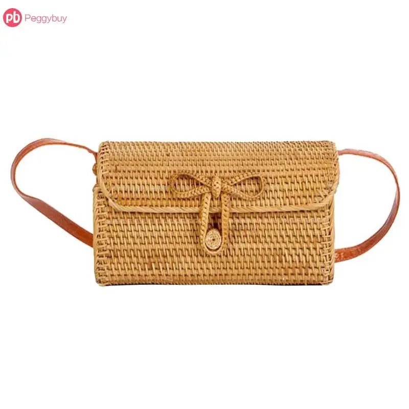 

Vintage Summer Beach Women Girls Rattan Woven Shoulder Bags Bowknot Casual Messenger Crossbody Bag Female Handbag Bolsa Feminina