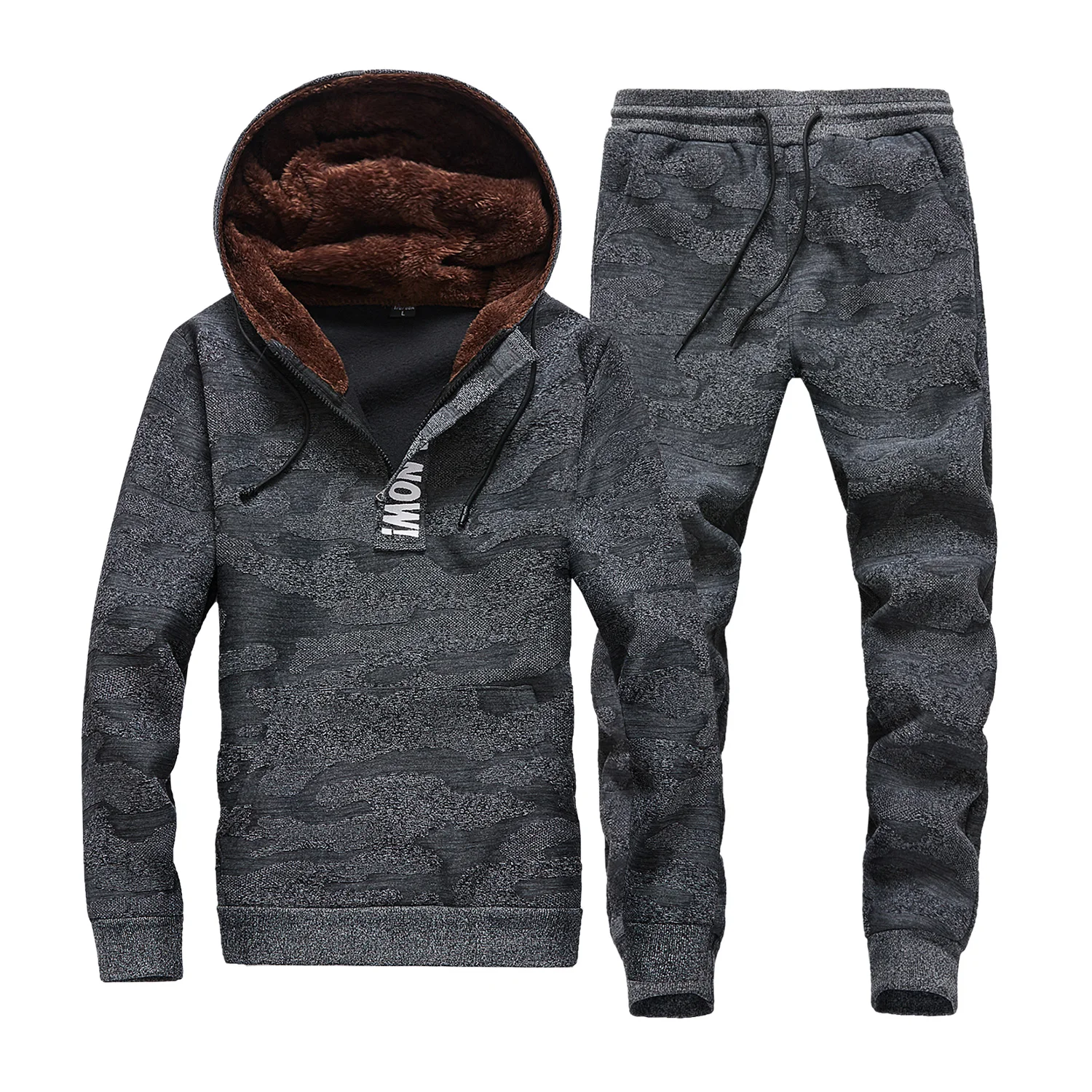 

Loldea Men with Plus Velvet Hoodie Casual Sweatshirt and Long Pants Tracksuit