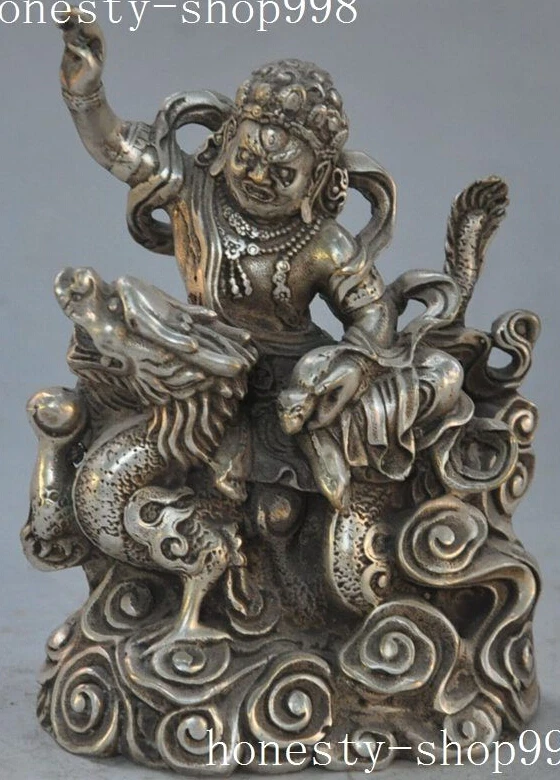 

Tibetan Buddhism Silver copper Zodiac Dragon Yellow Jambhala Mammon God statue discount 30%